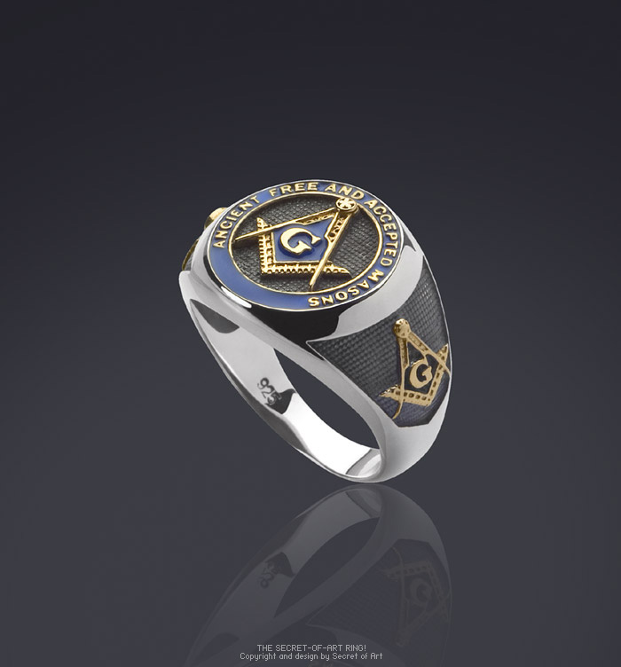 Masonic Ring AF & AM Freemason Silver 925 Sterling with 24KGold Plated