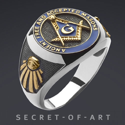 Masonic Ring AASR 32 Degree Master Freemason 925 Silver 24KGoldPlated