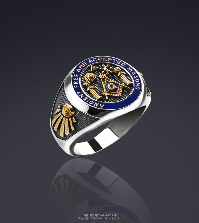 Masonic Ring A.F.A.M. Silver 925 with 24KGoldPlated Parts, Pillars