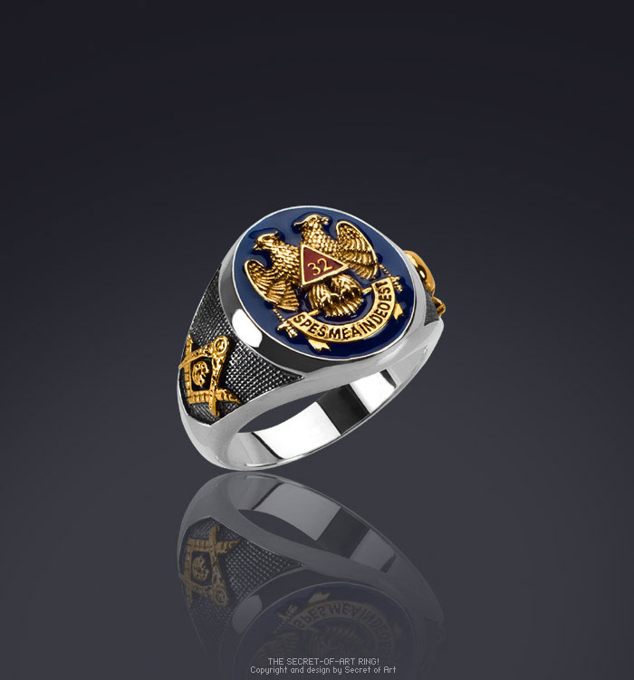 Masonic Ring AASR 32 Degree Master Freemason 925 Silver 24KGoldPlated