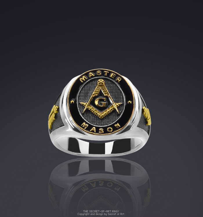 Masonic Ring Master Mason Silver 925 Sterling with 24KGoldPlated