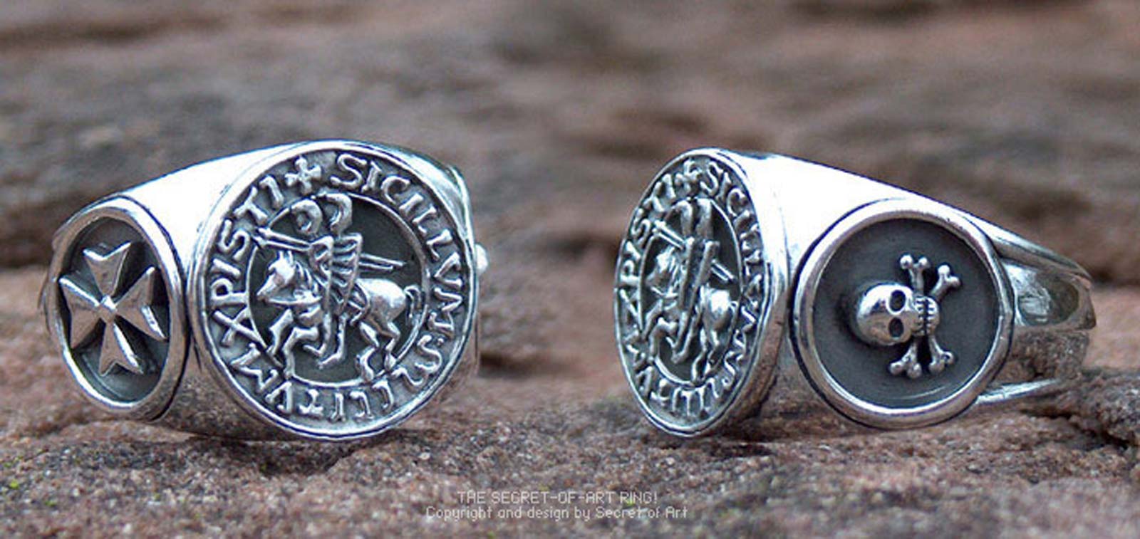 Knights Templar Ring Masonic Crusader Silver 925 from secret of art