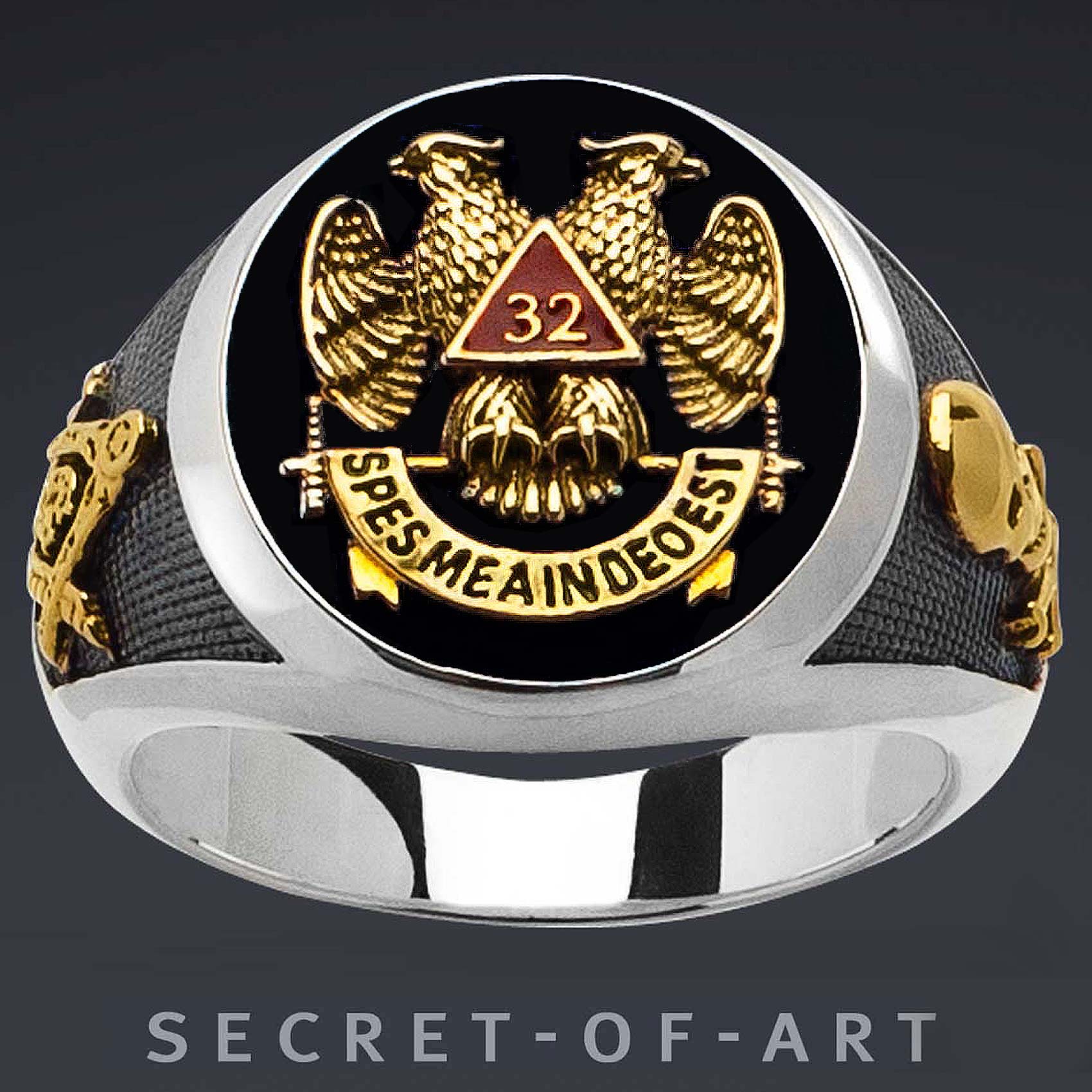 Mens Masonic Ring Mason G Pillars 925 Silver jewelry Freemason 24K Gold