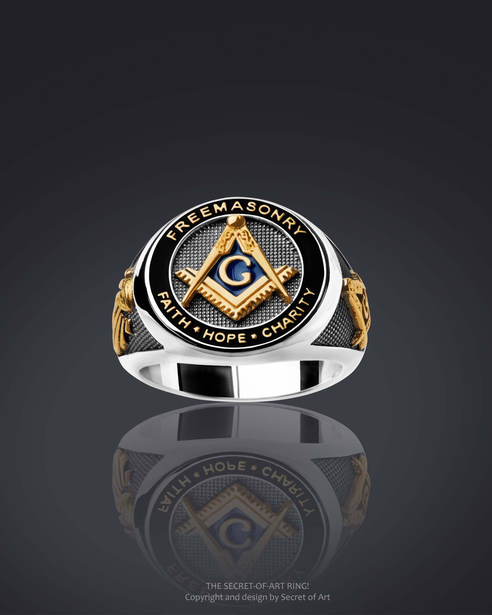 Masonic Ring Silver 925 Freemason Master Mason Faith Hope Charity