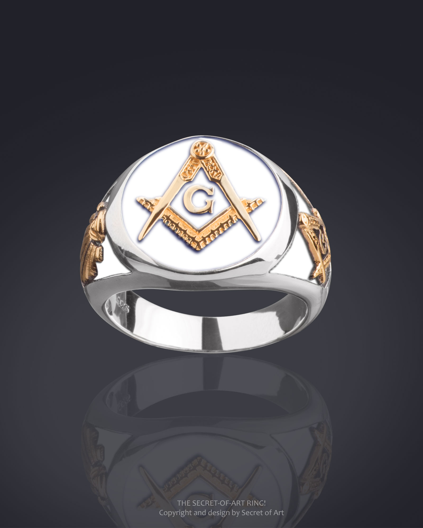 Masonic Ring Freemason Mason Lodge 925 Silver Masonry Gold-Plated All ...