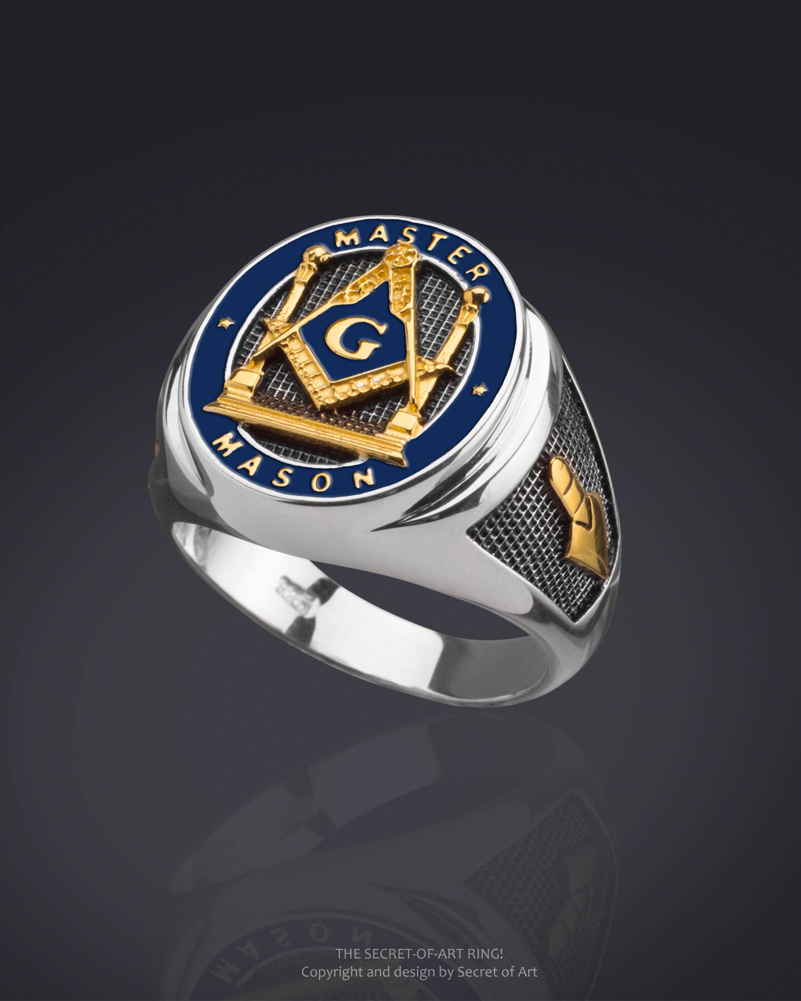 Masonic Ring Master Mason Freemason Pillars Silver 925 & GoldPlated