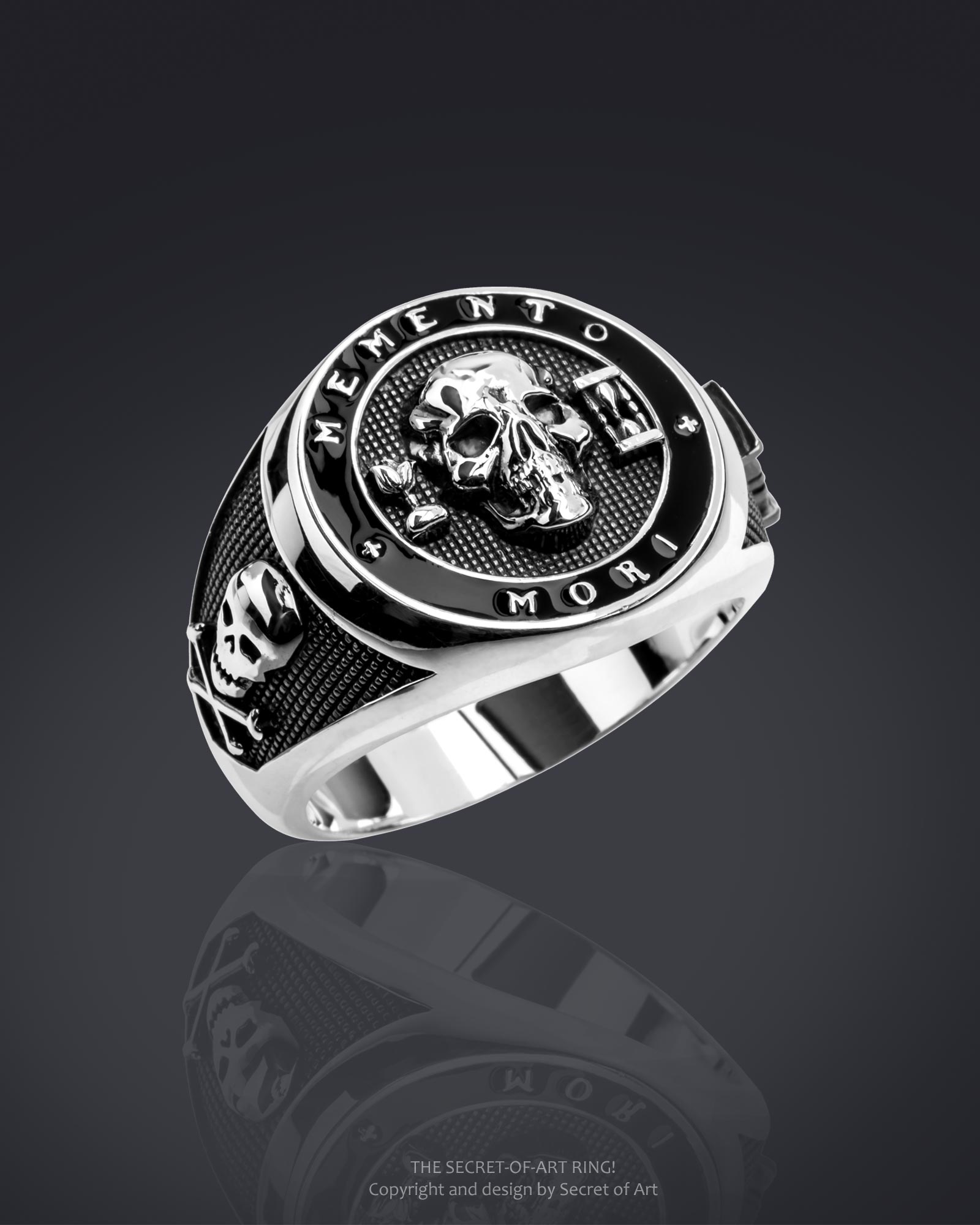 Memento Mori Ring Vanitas Silver 925 Skull Masonic Knights Templar 