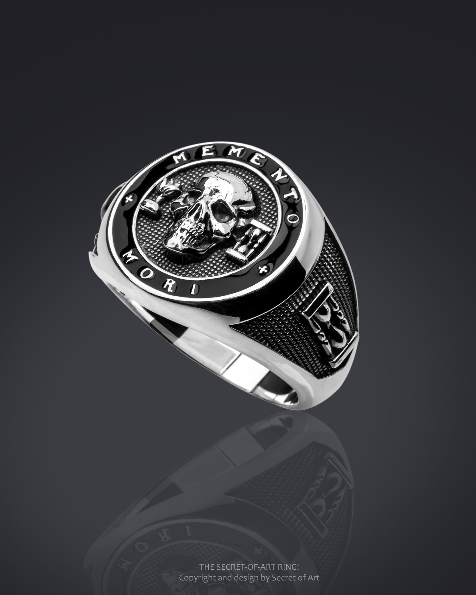 Memento Mori Ring Vanitas Silver 925 Skull Masonic Knights Templar 