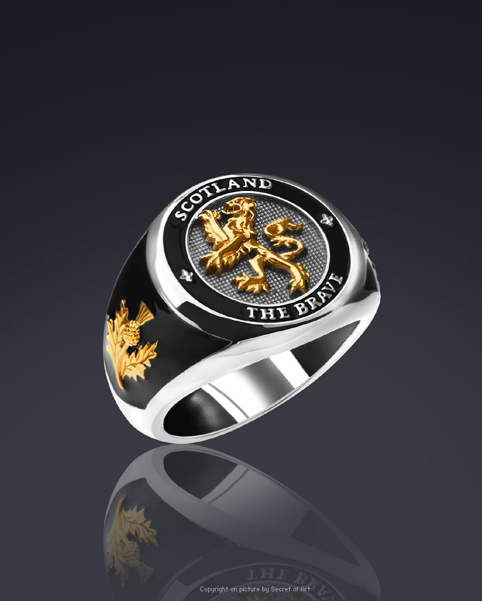 Scotland Ring The Brave, Scottish Lion, Silver 925 with 24KGoldplated