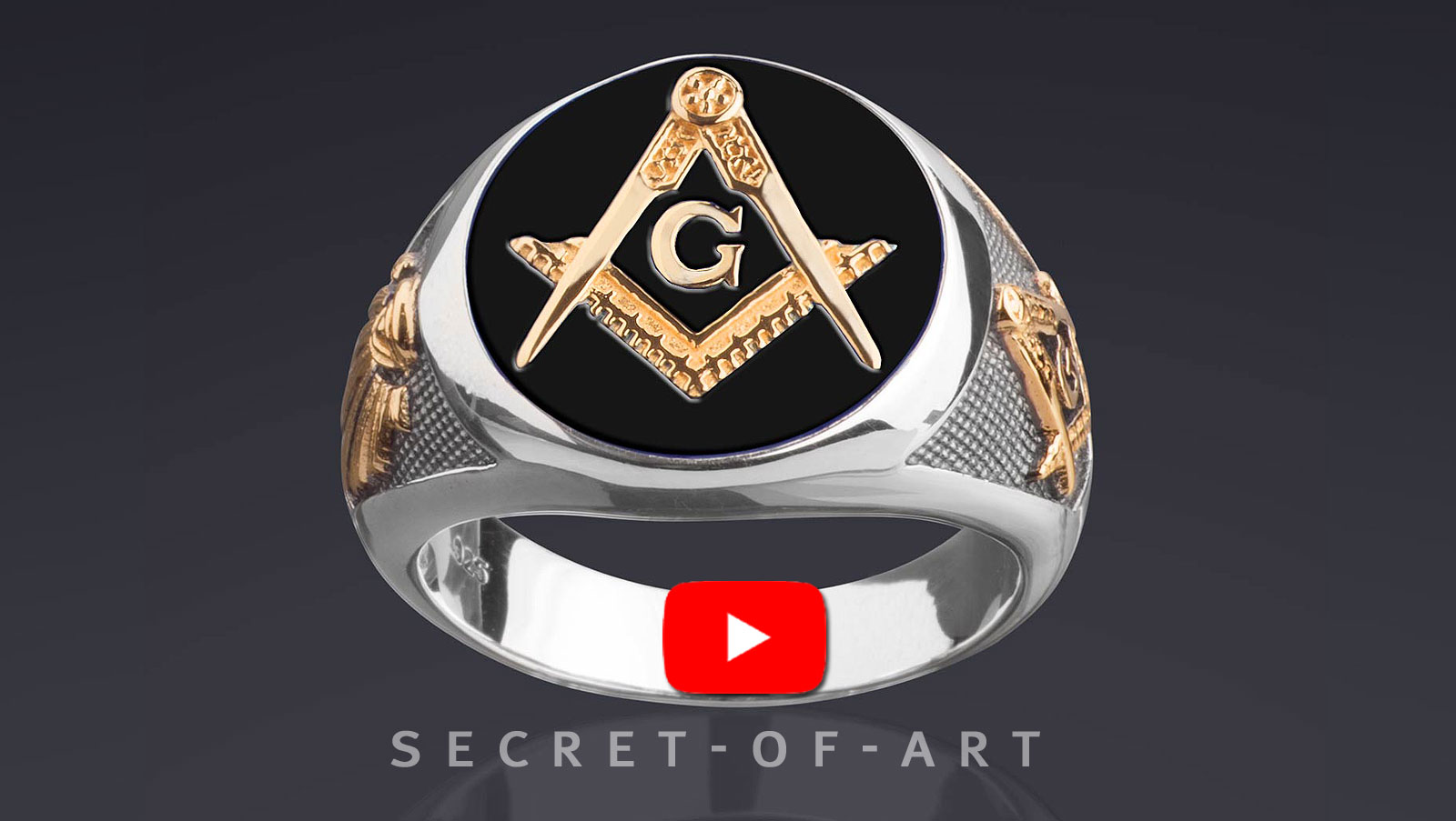 Masonic Ring Freemason Mason Masonry 925 Silver Gold-Plated